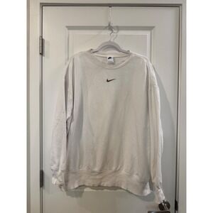 Nike Mens White Center Swoosh Crewneck Sweatshirt Relaxed Fit Large